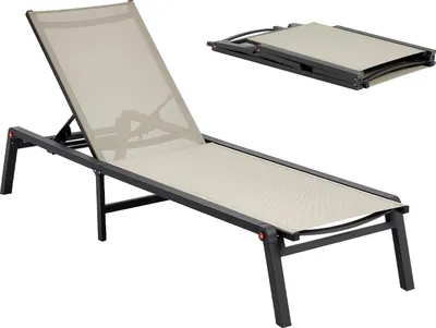Zdjęcie produktu dla Składany leżak ogrodowy i do opalania - Udźwig do 180 kg - 5-pozycyjna regulacja oparcia - Aluminiowa rama - Na plażę i kemping