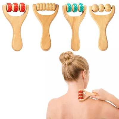 Produktbild von 4PCS Holz-Massageroller-Set,für Narben-und Faszienmassage an Nacken und Schultern,entspannt Rücken,Hände und den ganzen Körper,hilft bei Cellulite