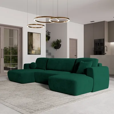 Produktbild von Masseno Ecksofa SENTUM K mit Schlaffunktion U-Form, Sofa mit Bettkasten, Wohnzimmersofa, Couch, Soffa, Bettsofa, Couchgarnitur- Grün, KRONOS 19