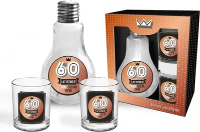 Zdjęcie produktu dla karafka żarówka + 2 szklanki ''60'' LAT ISTNIEJE...