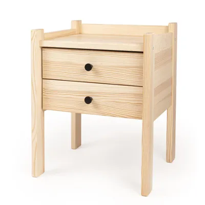 Obrázok produktu pre Nočný stolík z masívneho dreva, prírodný, 40 x 35 x 55 cm – Elegantný nočný stolík s 2 zásuvkami a zvýšeným okrajom – Odkladací stolík z pravého dreva