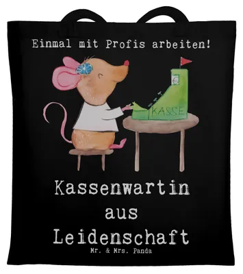 Produktbild von Mr. & Mrs. Panda Jutebeutel Kassenwartin Leidenschaft - Schwarz - Geschenk, Verein, Lustig, Tote Bag, Tasche, Einkaufstüte, Spruch, Schatzmeisterin, Alltagstasche, Witzig