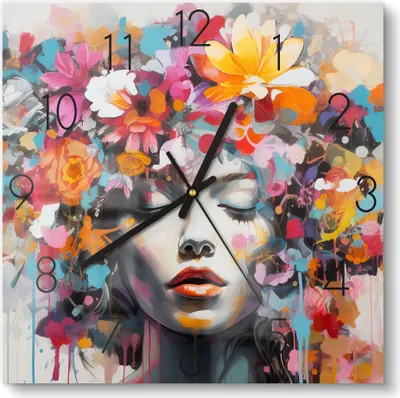 Produktbild von DEQOART Glasuhr 30x30 cm Zahlen 'Blühende Muse' Wanduhr Glas Uhr Design leise Küchenuhr