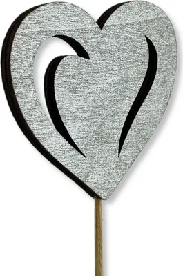 Produktbild von Holz Blumen-Stecker Herz silber 7 x 35cm Dekostecker Blumenstab Herzstab Holzstecker