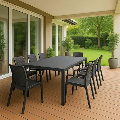 Immagine prodotto di Dmora set Salotto da Esterno Arret Nero Antracite, 8 Posti Impermeabile, Lavabile, 100% Riciclabile Italy