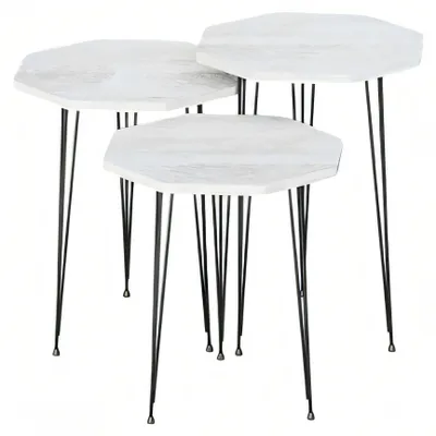 Immagine prodotto di Elegante set di tavolini bianchi in legno e metallo in stile moderno