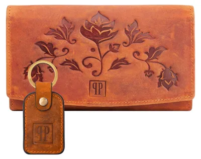 Produktbild von Damen Vintage Leder Portemonnaie + Schlüsselanhänger orange GeschenksetZUP-104-OR