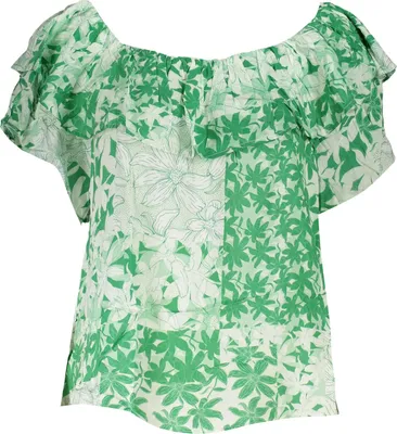 Produktbild von Stylisches Damen Kurzarm-T-Shirt in Grün mit Bateau-Ausschnitt & Muster