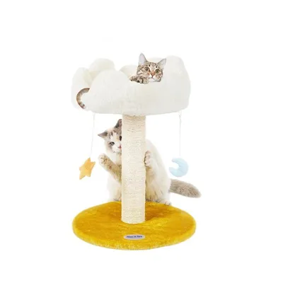 Produktbild von Natürlicher Sisal Kratzbaum mit abnehmbarem Kissen und Spielzeugen,Katzenkratzbaum für kleine Katzen