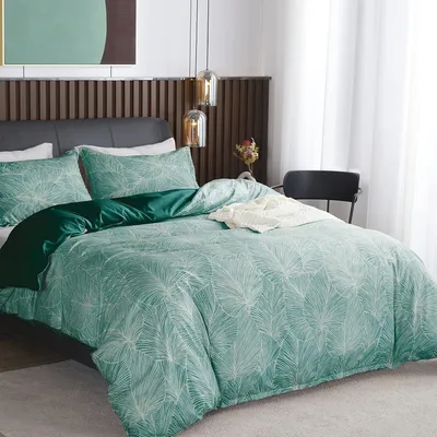 Image de TRANKIELO® - Ensemble de couette 200x200 cm, vert - 100% polyester - Inclut 2 taies d'oreiller - Respirant et doux
