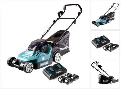 Produktbild von Makita DLM 432 PM4 Akku Rasenmäher 36 V ( 2x 18 V ) 43 cm Brushless + 4x Akku 4,0 Ah + Doppel Ladegerät