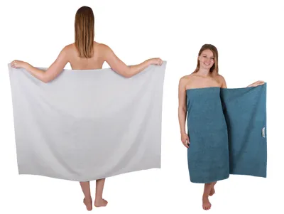 Produktbild von Betz 2 Stück XXL Duschtücher 100 x 150 cm BERLIN  Badetücher 100% Baumwolle Farbe – silbergrau-taubenblau
