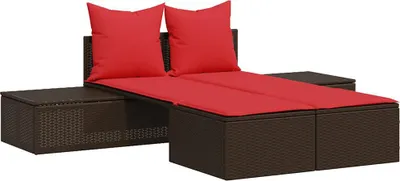 Produktbild von Doppelte Sonnenliege mit Kissen Braun Poly Rattan