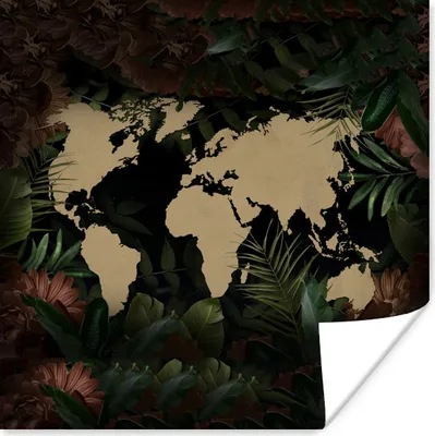 Produktbild von MuchoWow® Poster Weltkarte - Blumen - Pflanzen 75x75 cm - Wand Dekoration