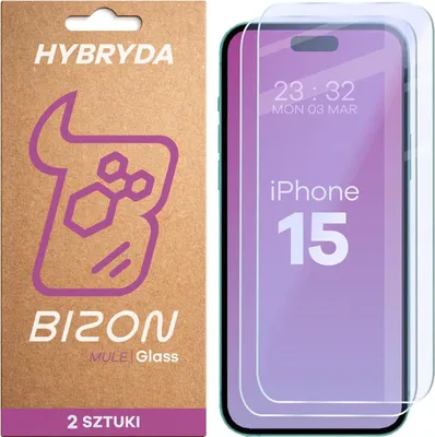Produktbild von 2x Flexibles Hybridglas für iPhone 15, Bizon Glass Mule Duo