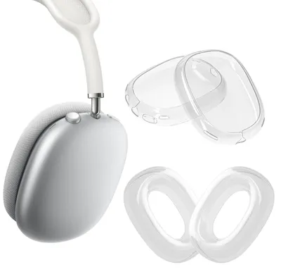 Produktbild von kwmobile 2in1 Set Hülle kompatibel mit Apple AirPods Max / AirPods Max 2 Cover - TPU Silikon Kopfhörer Case - Schutzhülle beidseitig in Transparent