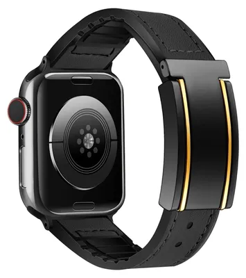 Produktbild von Für Apple Watch SE 2023 44mm Hochwertiges Kunstleder / Silikon Magnetschnalle Ersatz Arm Band Schwarz