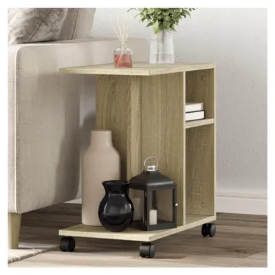 Produktbild von Beistelltisch mit Rollen in Sonoma-Eiche 50x30x55 cm Holzwerkstoff