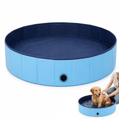Produktbild von Platzsparende faltbare Hundewanne aus PVC, rutschfest, mit Ablassventil, für Hunde, Katzen und Kinder, ideal für Baden, Garten und Camping
