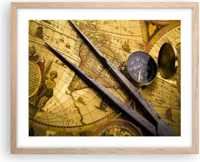 Produktbild von Gerahmtes Poster - Rahmen in heller Eiche - Kompass Abenteuer Reisen - 50x40 cm - Wand Bild - Wanddeko - Wandbilder - Wandposter - Bilderrahmen - Bilder - Kunstdruck - Wandbild - P2NAA50x40-0146