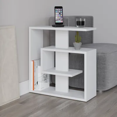 Image de DECORTIE Saly Table de chevet contemporaine, blanc-blanc, 40 x 20 x 86 cm