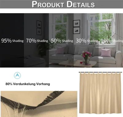 Produktbild von Vorhang Wasserdicht Blickdicht Gardine Sonnenschutz Outdoor Verdunkelungsvorhänge mit Schlaufen für Terrasse Balkon Garten Hof, 254x213cm, Beige