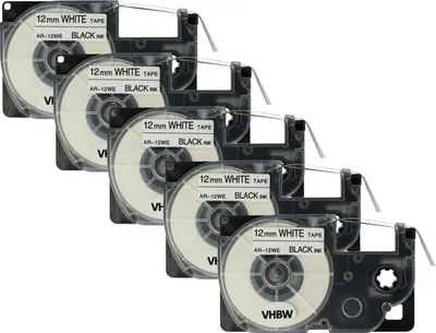Produktbild von vhbw 5x Schriftband-Kassette Ersatz für Casio XR-12WE, XR-12WE1 für Etiketten-Drucker 8m x 12mm Schwarz auf Weiß