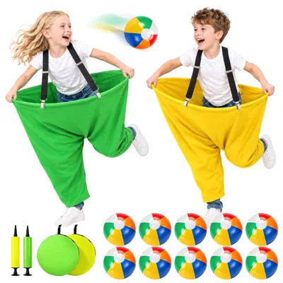 Oma-Hose Wurfspiel, 2 Riesen-Hosen, 10 Bälle, 2 Pumpen, für Feste