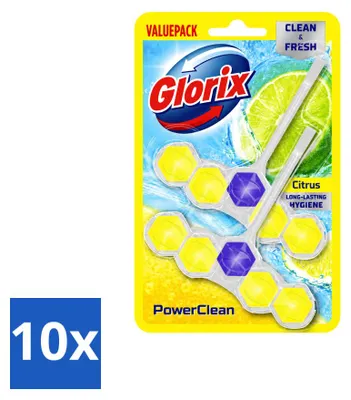 Produktbild von 10 x Glorix Power Clean WC-Einhänger Zitrone - Vorteilspackung - 10 Stücke