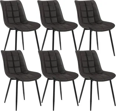 Produktbild von WOLTU 6 x Esszimmerstühle 6er Set Esszimmerstuhl Küchenstuhl Polsterstuhl Design Stuhl mit Rückenlehne, mit Sitzfläche aus Kunstleder, Gestell aus Metall, Anthrazit
