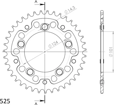 Produktbild von Supersprox Stealth-Kettenrad 525 - 39Z (orange) RST-991:39-ORG|ID 101,0 LK 124,0 5-Loch