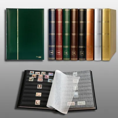 Produktbild von Prophila Collection 60 Schwarze Seiten Briefmarkenalbum Einsteckbuch wattierter grüner Einband