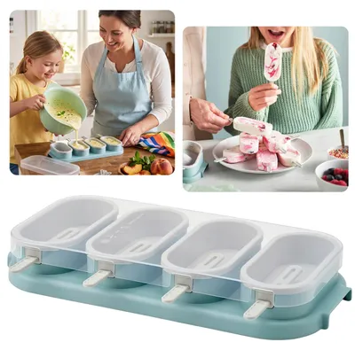 Produktbild von UPPFYLLD türkis-graue Eisform, Silikonform mit Deckel, 28 x 16 x 4 cm, IKEA