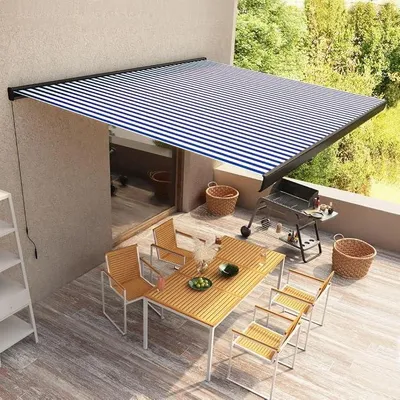 Produktbild von Manuelle Kassetten-Markise Gelenkarmmarkise Terrassenmarkise Markisentuch Sonnenschutz Sonnenmarkise Balkonmarkise für Balkon, Terrasse 400x300 cm Blau und Weiß