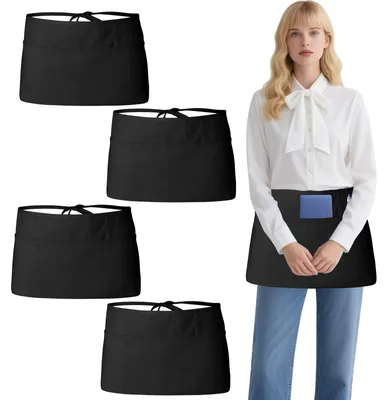 3er-Set kurze Küchenschürzen, schwarz, wasserdicht, 3 Taschen