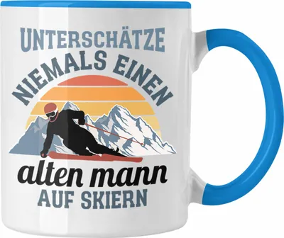 Produktbild von Trendation - Ski Fahren Tasse Geschenk Skifahrer Geschenk Tasse Lustig Männer Skifahren Witz Spruch Sprüche (Blau)