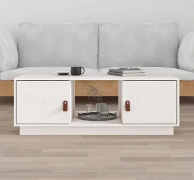 Immagine prodotto di The Living Store Tavolino bianco 100x50x35 cm in legno di pino massiccio