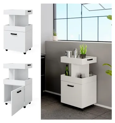 Produktbild von Rollcontainer Kamber, rollbare Küchen-Minibar, Weiß, 50 x 89 cm