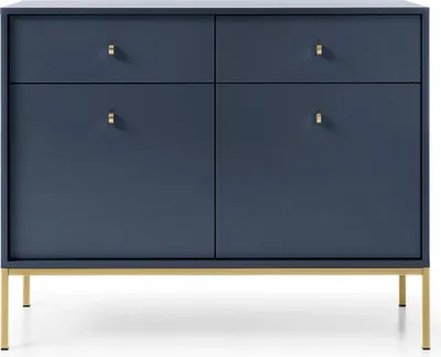 Produktbild von Elegante Dunkelblaue Kommode 83X103 Cm, Modernes Design, Goldener Rahmen