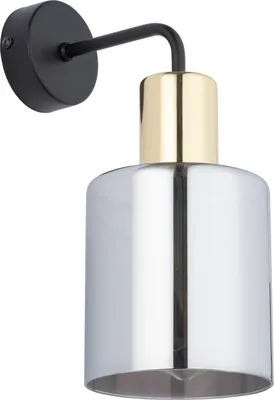 Produktbild von Wandleuchte Rauchglas Metall E27 30 cm hoch in Schwarz Graphit Gold Modern Wandlampe