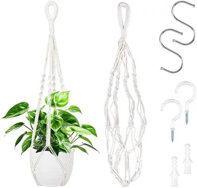 Produktbild von Macramé Pflanzenhänger 60 cm, Innen- und Außen, Metall, Baumwollseil
