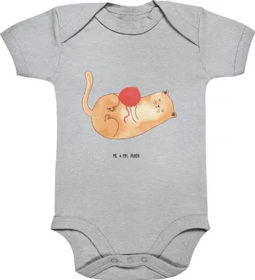 Produktbild von Mr. & Mrs. Panda Strampler Katze Wolle 12. - 18. Monat - Heather Grey - Geschenk, body kurzarm, Spielen, Babystrampler, Cats, Baby, Putzig, Kater, Cat, babykleidung