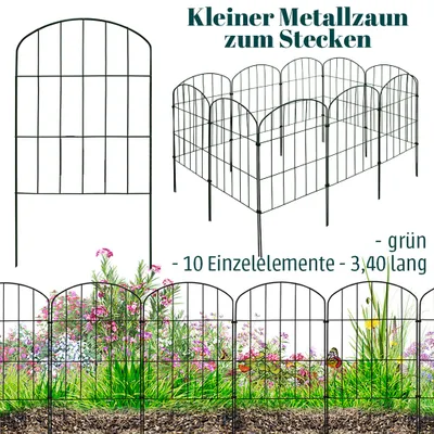 Obrázok produktu pre Plot záhradný plot zásuvný plot plot pre psov plot plot pre záhradné jazierko 10 plotových prvkov výška 43 cm kovové pletivo plot horný oblúk zelená V2Aox