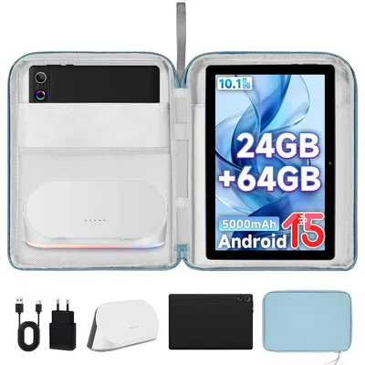 Image de Tablette avec station de charge et haut-parleur intégré, 10'' Android 14, 14 Go de RAM (3 Go + 11 Go), 64 Go ROM, Wi-Fi 6, batterie 5000 mAh, incluant une housse