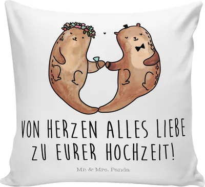 Produktbild von Mr. & Mrs. Panda kuschelkissen 40x40 Hochzeit Otter - Weiß - Geschenk, Sofa Kissen, Trauung, Hochzeitskarte, Hochzeitsgeschenk, Hochzeitstag, bedruckt, Kuschel, Zur