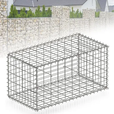 Immagine prodotto di Floordirekt Cesto per gabbioni Lenox, gabbione in acciaio zincato, schermatura per giardino, parete in gabbioni, divisorio per esterni, 100x50x50 cm