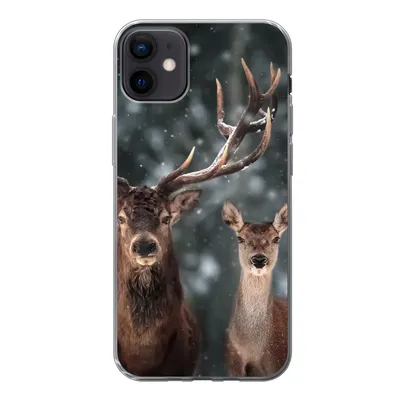 Produktbild von MuchoWow® Handyhülle Schutzhülle Hülle für iPhone 12 mini Hirsche - Tiere - Winter - Geweih - Schnee - Natur Silikon Softcase Handy Hülle - Bild