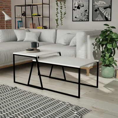 Produktbild von Skye Decor, Pal Orta Sehpa - White, Couchtisch-Set, Weiß, 100 % MELAMINBESCHICHTETE SPANPLATTEN, 88 x 50 x 38 cm