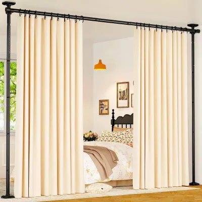 Raumteiler Vorhangstange, verstellbar 122-305x70-177 cm, schwarz
