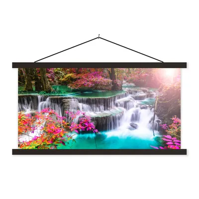 Produktbild von MuchoWow® Textilposter Wasserfall - Sonne - Bäume - Regenbogen - Natur 90x45 cm mit schwarzem Rahmen - Klemmleisten